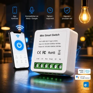WiFi Smart prekidač 16A (mini) eWeLink, Alexa/Google, 2-wa