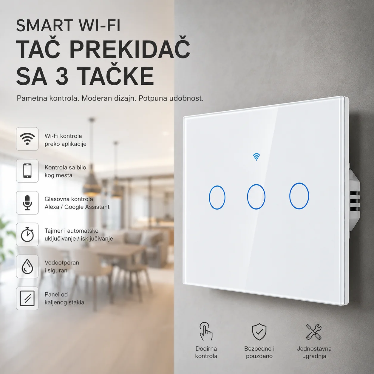 Smart Pametni Wi-Fi Tač Prekidač RF 433MHz - Slika 3