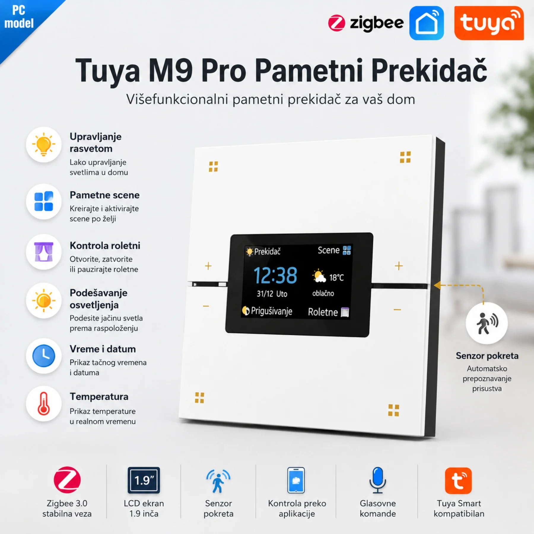 Tuya M9 Pro Zigbee Pametni Prekidač sa LCD Ekranom + Zigbee Gejtvej - Slika 9
